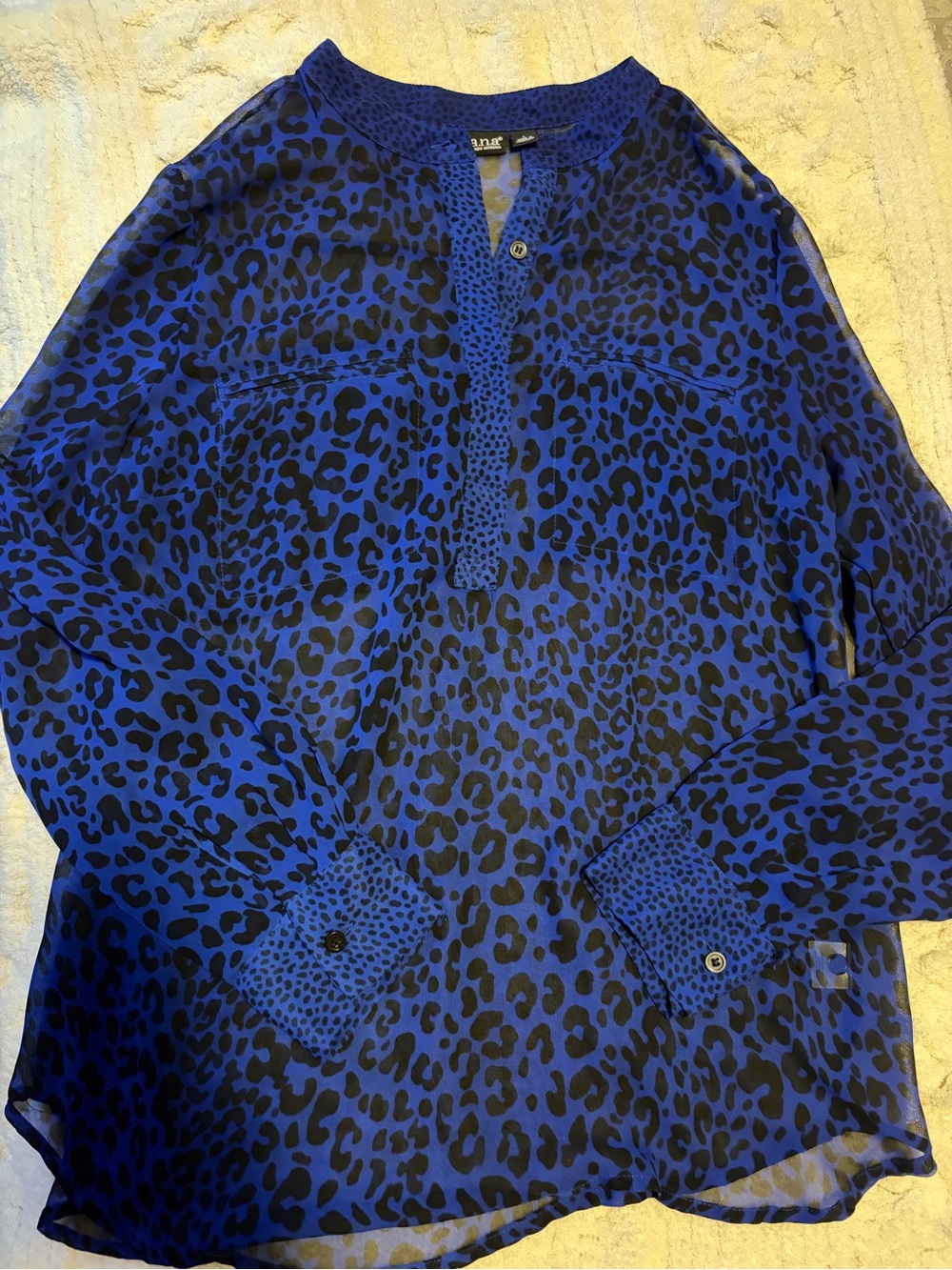L | Blue and Black Leopard Print Blouse